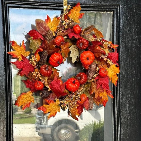 18’’ Autumn Front Door Harvest Wreath with Various Pumpkin - Picture 2 of 5